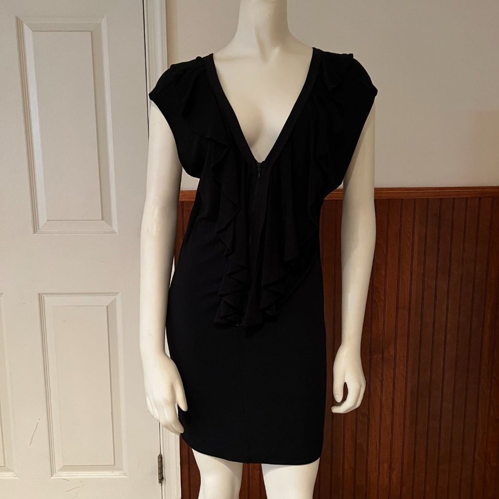 Theory Black Dress with Ruffle and Front Zipper - Size S